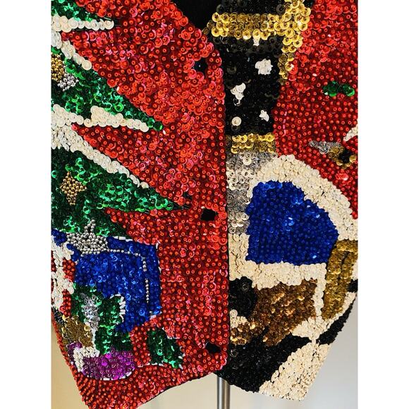 Bali Gem Sequin Vest Santa and a Christmas Tree Women's Size Medium - Picture 6 of 11
